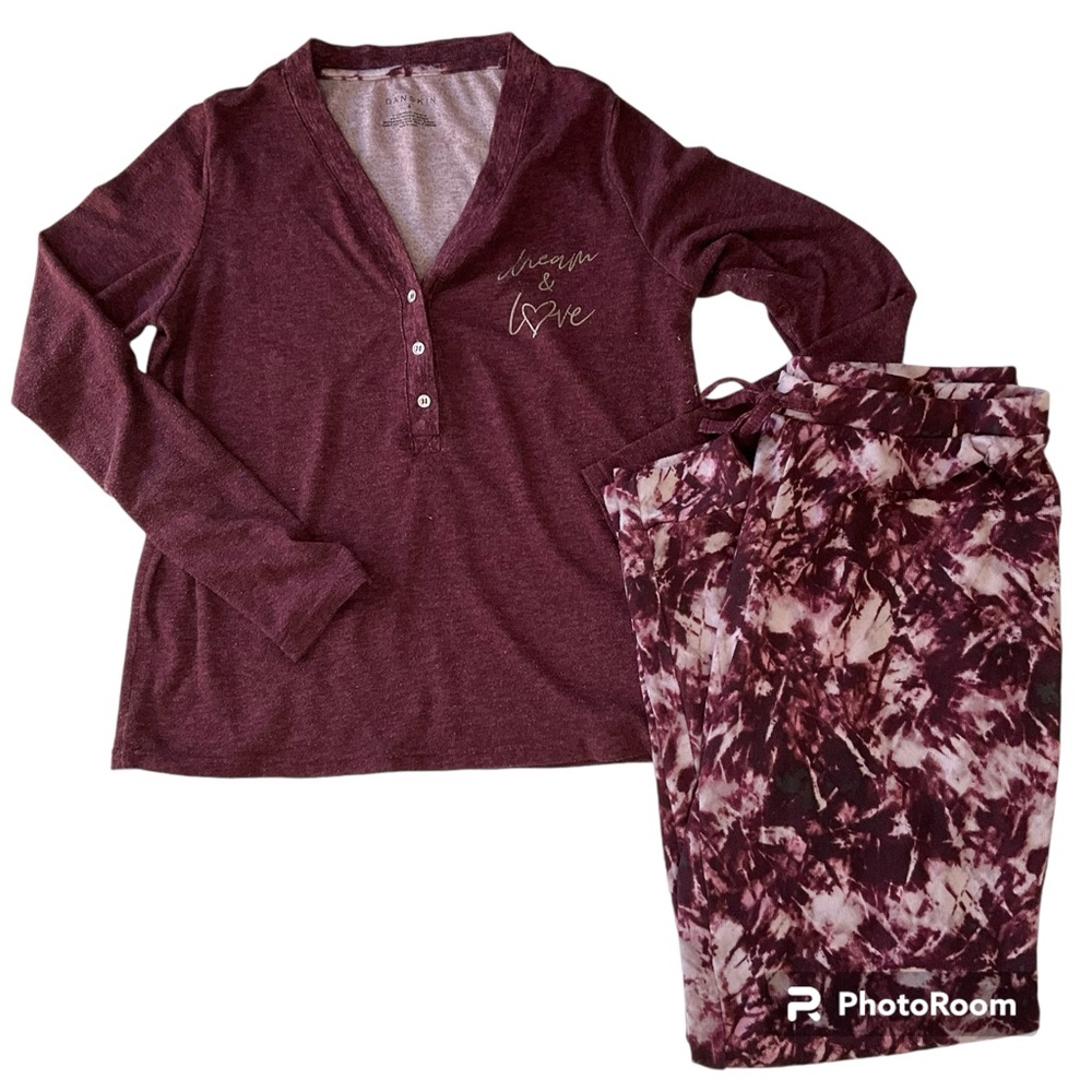 Danskin Burgundy Tie Dye Sleepwear Lounge Set Pajamas Size S